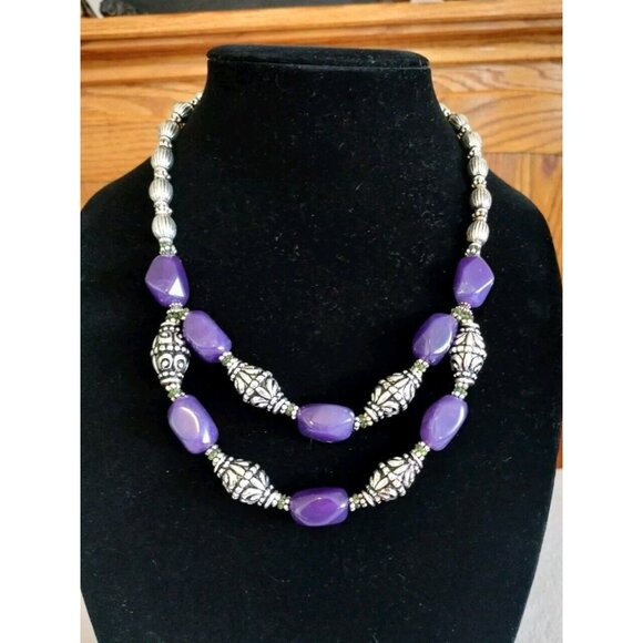 Avon Vintage Necklace Bold Amethyst Color Button Silver Cabochon Purple Jewelry - Picture 11 of 16